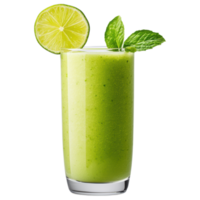 Free Isolated on Transparent Background, Refreshing smoothie drink with vibrant green color with lime and mint leaves png