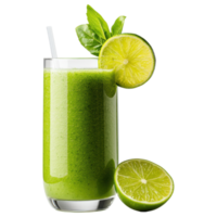 Free Isolated on Transparent Background, Refreshing smoothie drink with vibrant green color and lime garnish png
