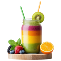 Free Isolated on Transparent Background, vibrant smoothie drink layered with fresh fruits and greens creates refreshing experience png