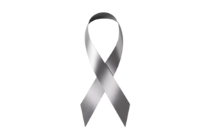 Elegant silver awareness ribbon symbol rendered in 3D with subtle metallic sheen and transparent background png