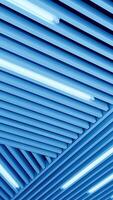 Led lamps on the unusual ceiling. Day light switched on. Low angle view. Vertical video