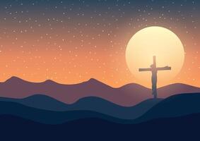 Good Friday background with Jesus on a cross against a sunset sky background vector