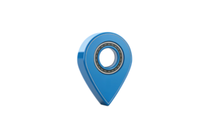 Blue 3D map pin with a circular road graphic at its center, symbolizing navigation, location tracking, and travel with a modern aesthetic png