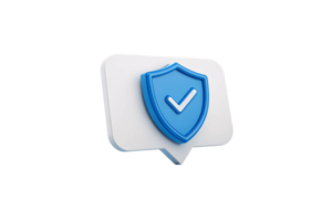 A speech bubble with a blue shield and white checkmark, combining elements of communication and security, perfect for conveying safety in discussions png