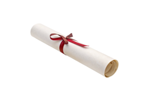 A simple rolled parchment tied with a thin red ribbon, minimalistic and symbolic of an academic or professional accomplishment png