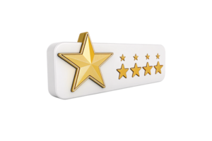 A white bar with five golden stars, one raised prominently, representing a rating system or customer review indicator png