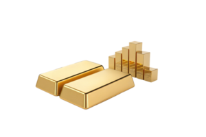 Multiple gold bars, neatly arranged in different sizes, showcasing wealth and value, with a focus on financial abundance and opulence png