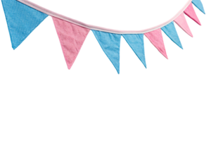 A string of alternating pink and blue pennant flags made of textured fabric, adding playful charm to any celebratory setting png