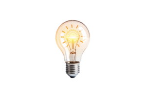 A glowing incandescent lightbulb with visible filament, innovative aesthetic png