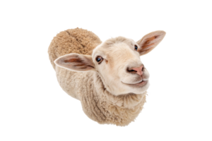 A sheep with soft wool, calm expression, and curious eyes, gazing upward while radiating simplicity and charm png
