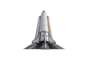 A towering white rocket on a structured launch platform, ready for an imminent liftoff into the unknown png