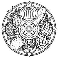 Doodle Fruits in Circular Shapes for Coloring and Artistic Expression vector