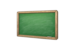 A traditional green chalkboard with a wooden frame, slightly worn edges, and a white chalk piece resting at the bottom, evoking a classic classroom vibe png