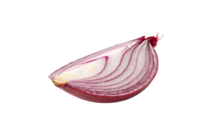 A perspective of a sliced red onion with cleanly visible rings, showcasing its sharp contrast of purple and white layers png