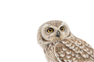 A detailed close-up of an owl face, showcasing sharp eyes and intricate feather patterns, expressing alertness and precision png