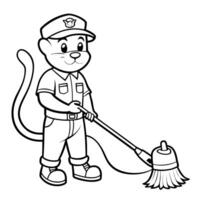 Zookeeper s Diligent Enclosure Cleaning with a Sturdy Broom vector