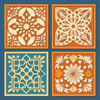 Ornamental Cutout Panel Templates with Intricate Square Patterns for Decorative Crafting Projects vector