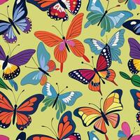 Seamless Pattern of Beautiful Flying Butterflies in Vibrant Colors vector