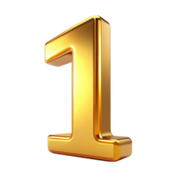 3D Golden Number one with Metallic Reflection and Shiny Font Design, One 3d gold icon png