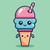 Adorable Ice Cream Cone with a Straw Holding It with Cute Arms vector