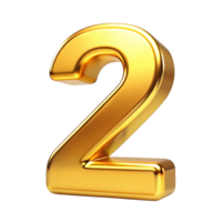 3D Golden Number two with Metallic Reflection and Shiny Font Design, Two 3d gold icon png