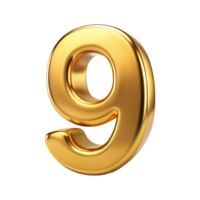 3D Golden Number nine with Metallic Reflection and Shiny Font Design, Nine 3d gold icon png