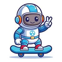 Optimistic Astronaut Performing a Peace Sign While Skateboarding in Space vector