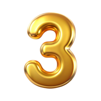 3D Golden Number three with Metallic Reflection and Shiny Font Design, Three 3d gold png