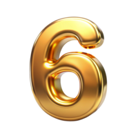 3D Golden Number Six with Metallic Reflection and Shiny Font Design, Six 3d gold icon png