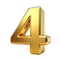 3D Golden Number four with Metallic Reflection and Shiny Font Design, Four 3d gold icon png