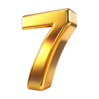 3D Golden Number seven with Metallic Reflection and Shiny Font Design, Seven 3d gold icon png