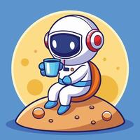 Coffee Break in Space A Cute Astronaut Enjoying Coffee on the Moon vector