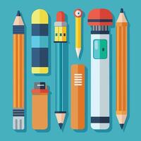 Comprehensive Set of Realistic Graphite Pencils Featuring Eraser and Sharpened Tips vector