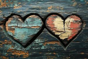 Two hearts are carved into the bark of a tree as a symbol of love. Generated by artificial intelligence photo