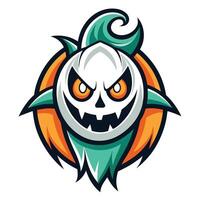 Illustration of a Pumpkin Ghost Mascot Pushing a Shopping Cart vector