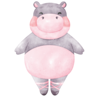 Smiling ballet hippo in watercolor png