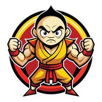 Energetic Shaolin Kung Fu Mascot Cartoon Character Illustration in Action Pose vector