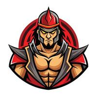 Fierce Cartoon Warrior Mascot with Sharp Sword and Mighty Stance vector