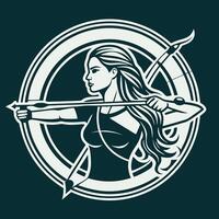 Woman Archer Aiming with Bow and Arrow in a Determined Stance vector