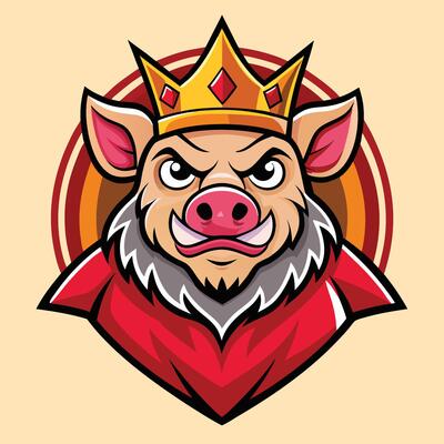 Cartoon Character Mascot of a Majestic Pig Wearing a Crown