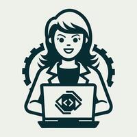 Female Programmer Embracing the Power of Coding in Illustration vector