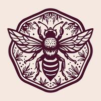 Intricate Vintage Label Featuring a Hand Drawn Ink Sketch of a Bumble vector