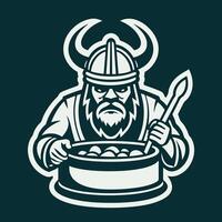Viking Chef Adorned with Horned Helmet and Whisk in Hand vector