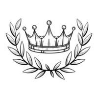 Crown and Laurel Wreath Line Art Logo Icon Emblem Print Design.Line art of a royal crown surrounded by a laurel wreath, ideal for victory symbols, royalty themes, branding, and classical design vector