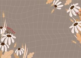 Botanical background with abstract wavy grid and floral elements in soft beige and brown tones, ideal for invitations, digital planners, stationery, and seasonal design projects. illustration vector