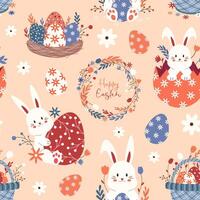 Seamless pattern with Easter elements and a bunny. illustration vector