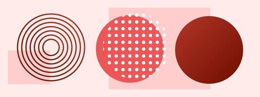 Abstract circle memphis shapes, geometric banner, red pastel round forms with line and dots. illustration, flat design. vector