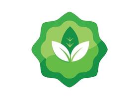 Green Leaf Emblem with Layered Border and White Leaf Shoots on Isolated Backdrop vector