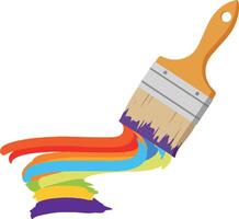 Colorful paintbrush creating vibrant rainbow strokes in a flat, minimal design style, showcasing creativity and artistic expression in art vector