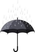 Black umbrella standing under falling raindrops in a minimal, flat design style illustration vector